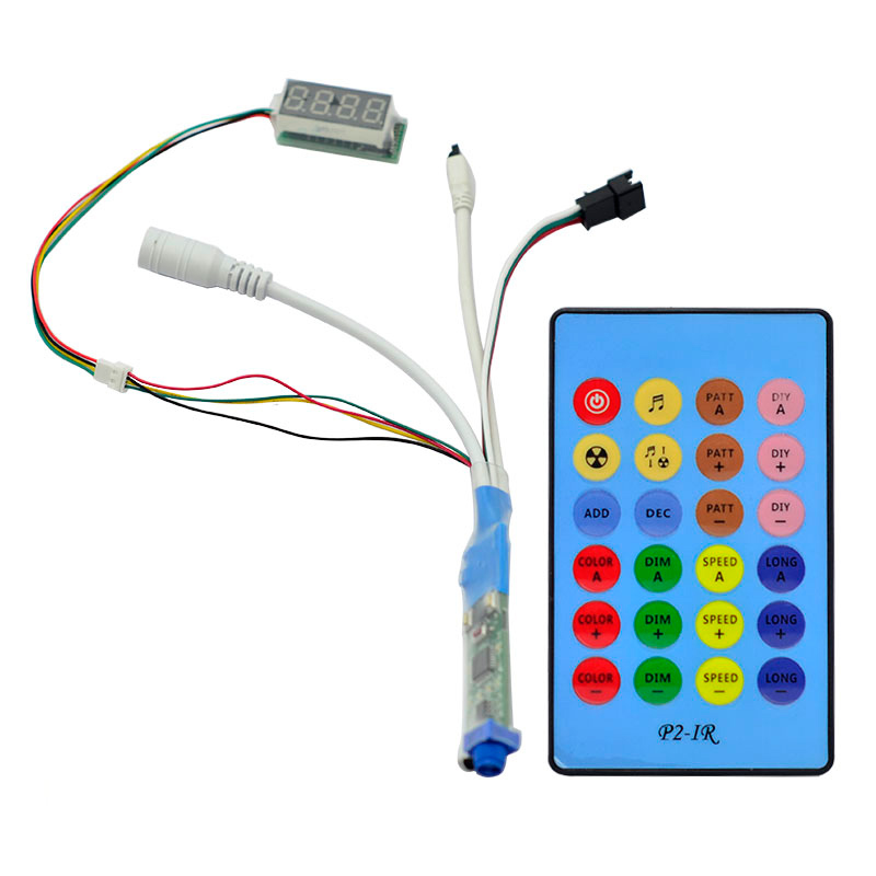 DC5-12V Mini Music Dream Color LED SPI Controller, Built-in 236 Music Modes, Adjustable Mode Length, Dimmable, With 24keys IR Remote